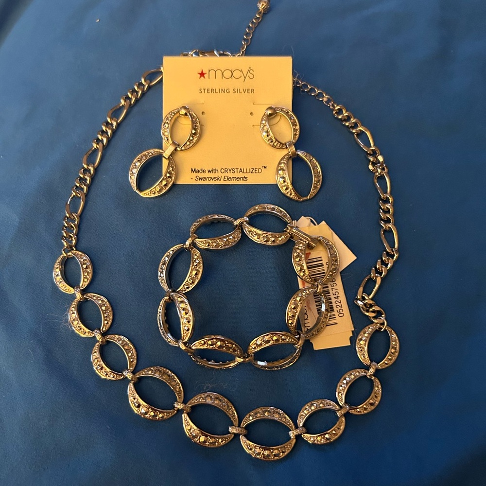 Macy’s 3 Piece Silver in Marcasite made with CRYSTALLIZED-Swarovski Elements..